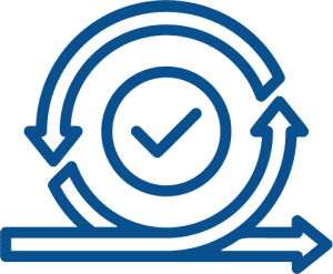 Icon of a continuous turning arrow with a checkmark, representing the flow topic: Iteration and improvement